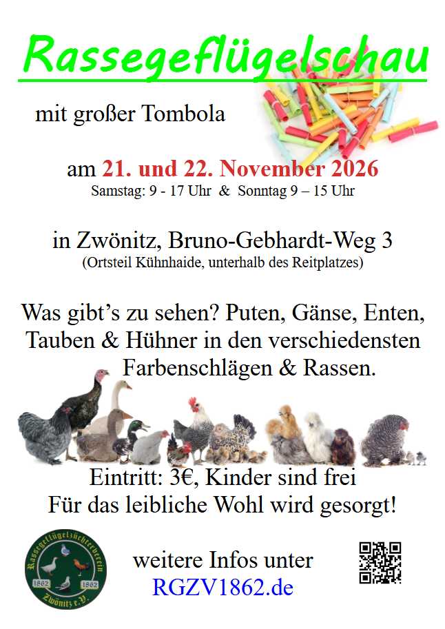 Plakat Allgemeine Rassegeflügelschau Zwönitz